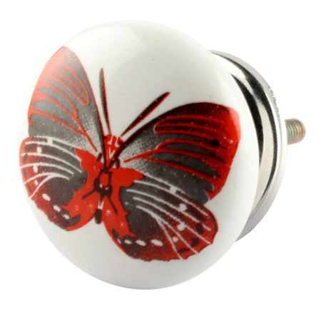 Dark Red Butterfly Ceramic Flat Knob